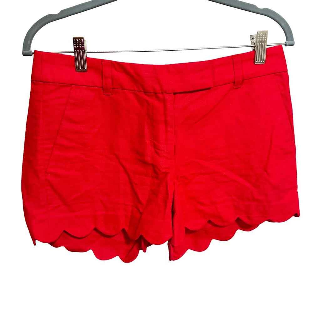 J. Crew High Waist Red Scalloped Shorts